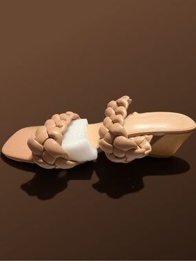 Braided Two-Strap Nude Block Heel Sandal - Women